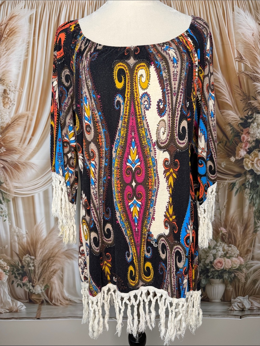Style & Co. Multicolor Paisley Fringe Tunic